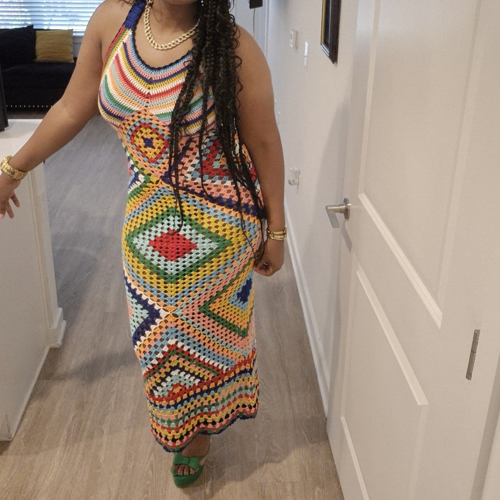 Colorful Crochet Knit Dress
